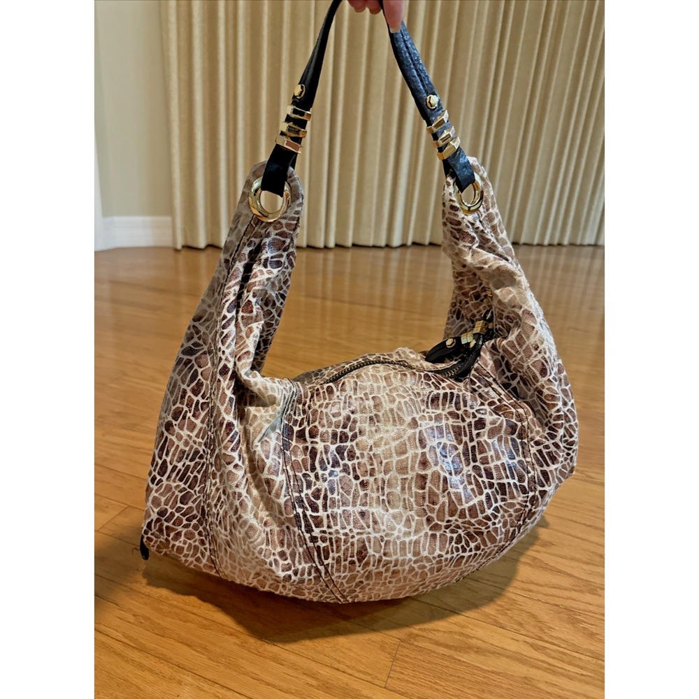 orYANY Slouchy Brown Reptile embossed Leather Hobo Shoulder Bag XL